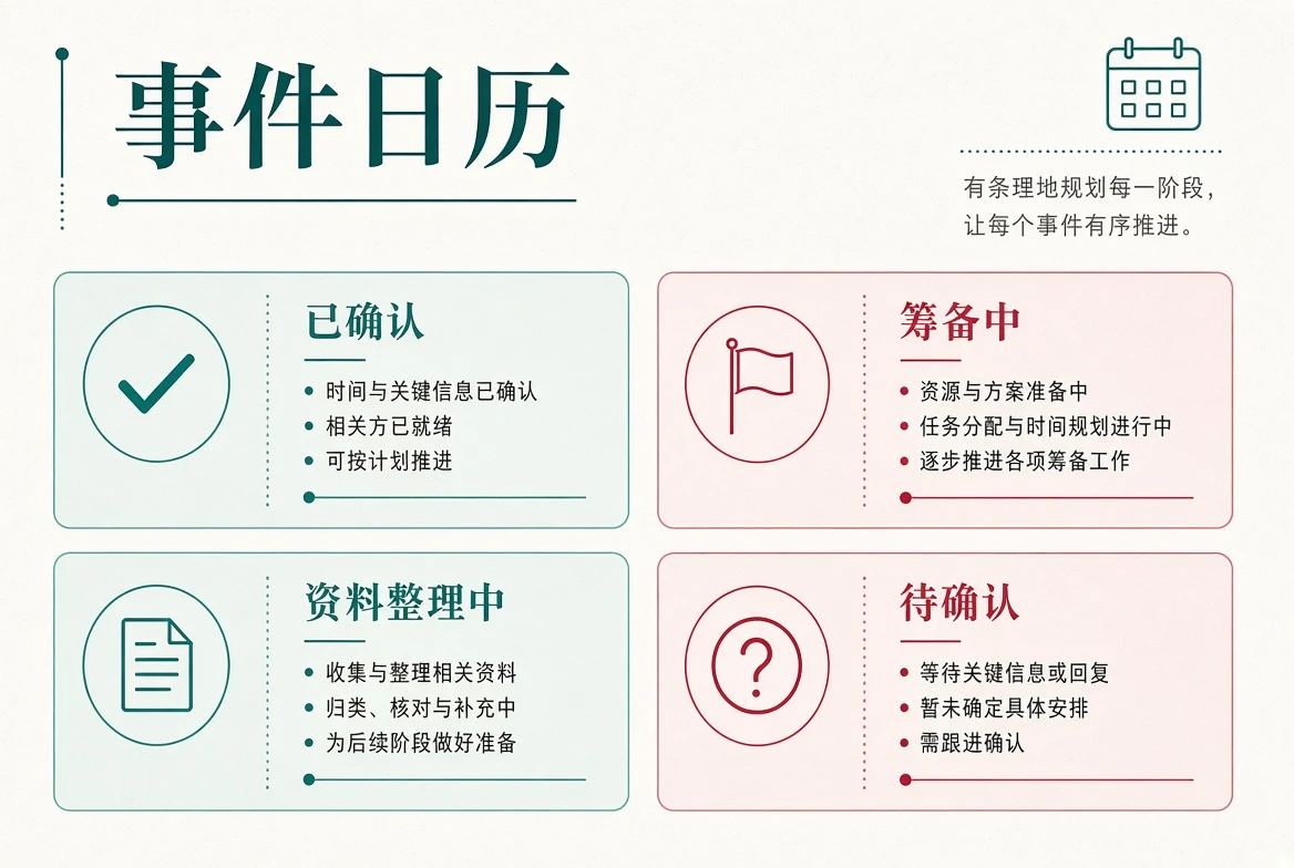 事件日历与资讯核对状态主题图
